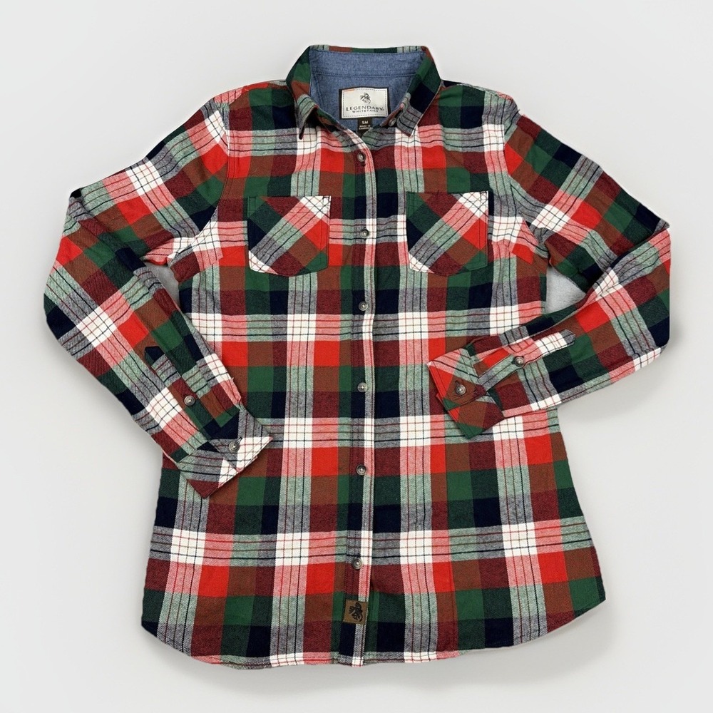 Legendary Whitetails Flannel Shirt Womens SM Red Green Plaid Button Down Cotton‎